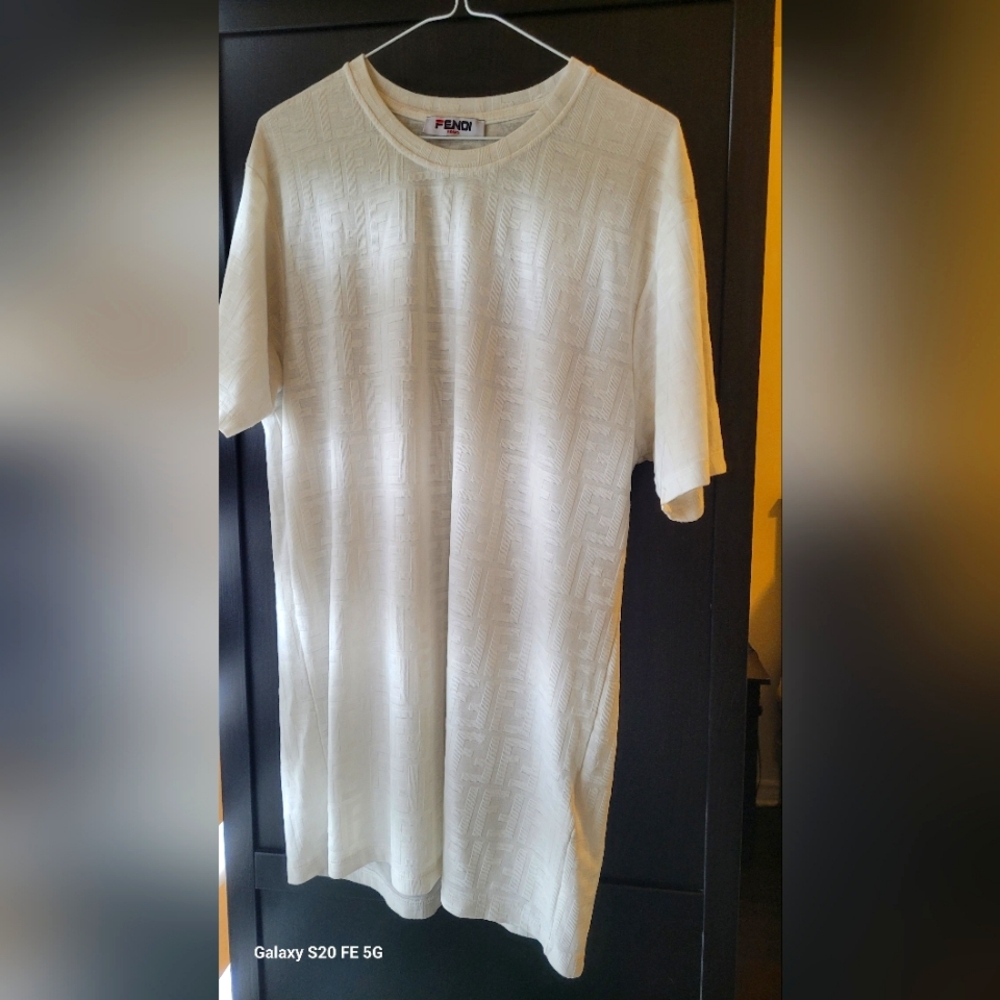 Fendi Textured Cream Short Sleeve Tee( Fendi X Fila Colab)